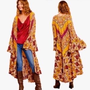 Bohemian Hippie geometric floral festive kimono Duster Fits L-2x